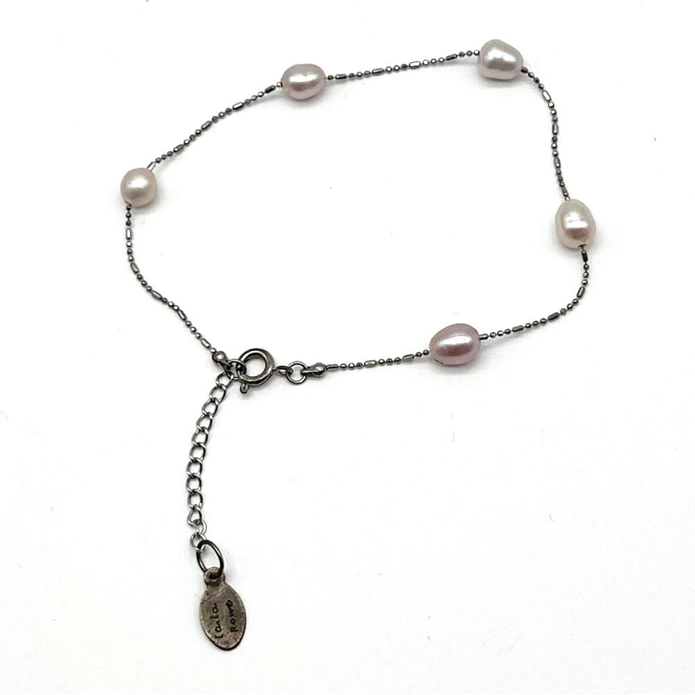 Laila Rowe Dainty Light Pink Faux Pearl Silver Tone Chain Bracelet 8.5”